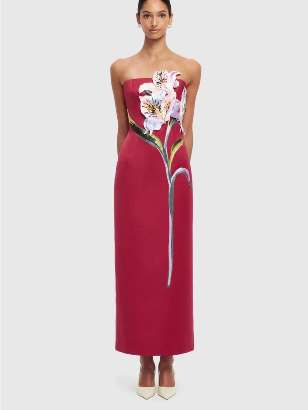 Leo Lin Red Lily Strapless Dress